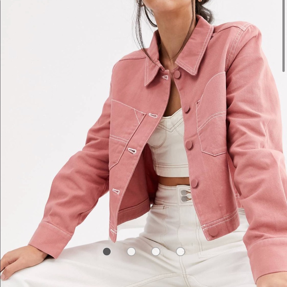 Monki Utility Button Up Jacket in Pink